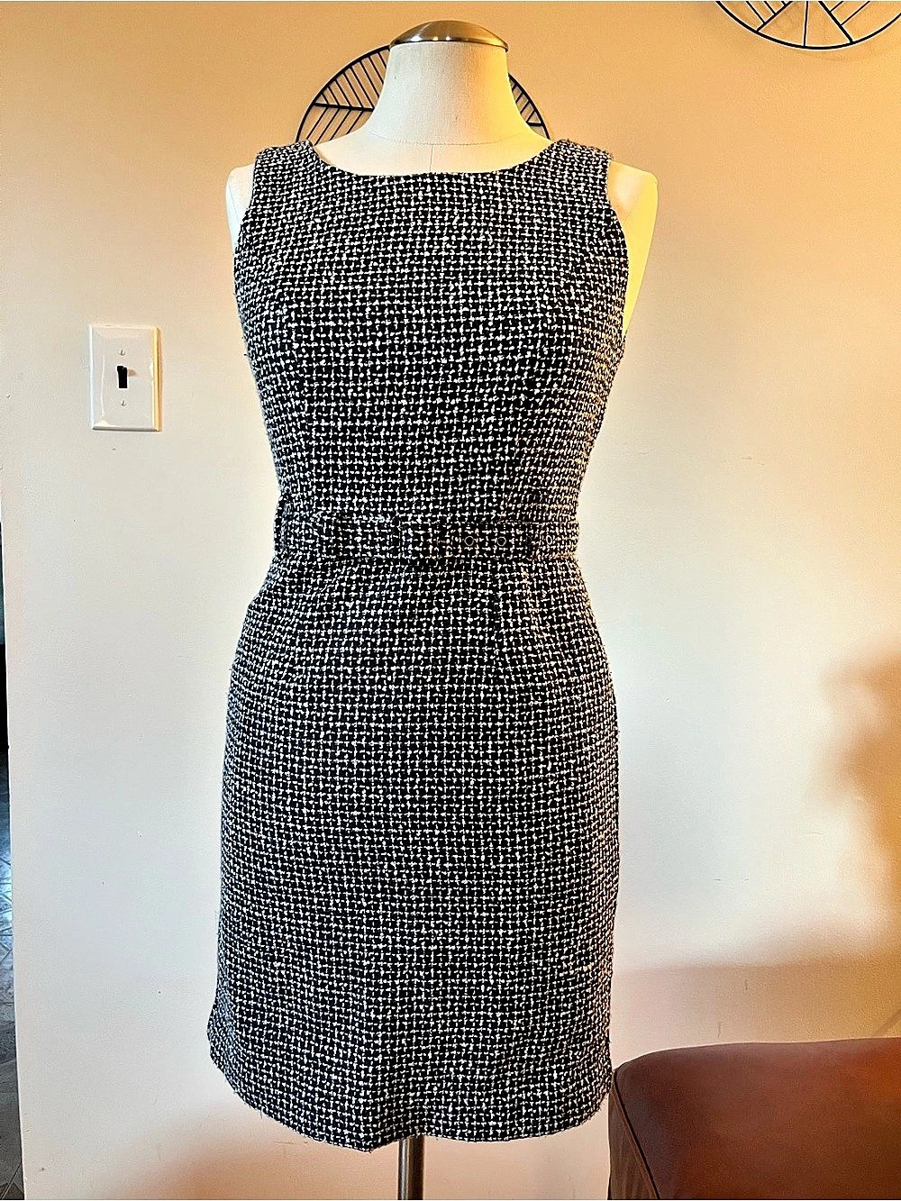 Banana Republic Tweed Midi Dress Navy & White Size 0P